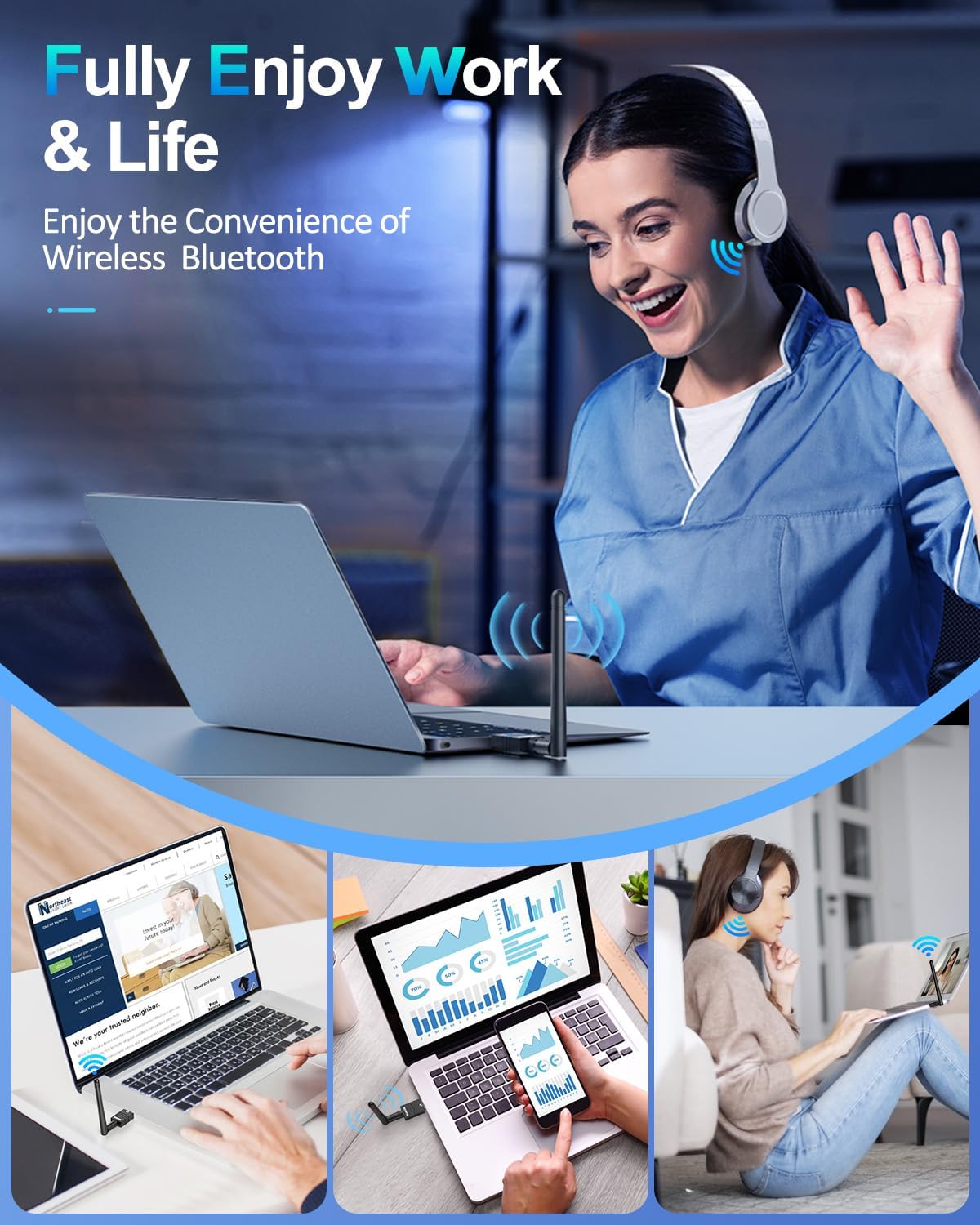 ZEXMTE 6.0 USB Bluetooth Adapter for PC, Long Range Connection with High Gain Antenna, Wireless Bluetooth Receiver 492FT / 150M, Plug &Play for Windows 11/10/8.1/7