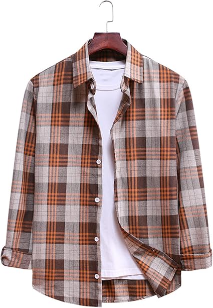 Amazon Co Jp 男性 メンズ ファッションクラシック フォーマルシャツ 長袖ボタン ビジネスシャツ スリムフィットスタンダードバージョン トップ カジュアルラペル チェック柄ブラウングレー ファッション Amazon Co Jp 男性 メンズ ファッションクラシック フォーマルシャツ 長袖ボタン ビジネスシャツ スリムフィットスタンダードバージョン トップ カジュアルラペル チェック柄ブラウングレー ファッション