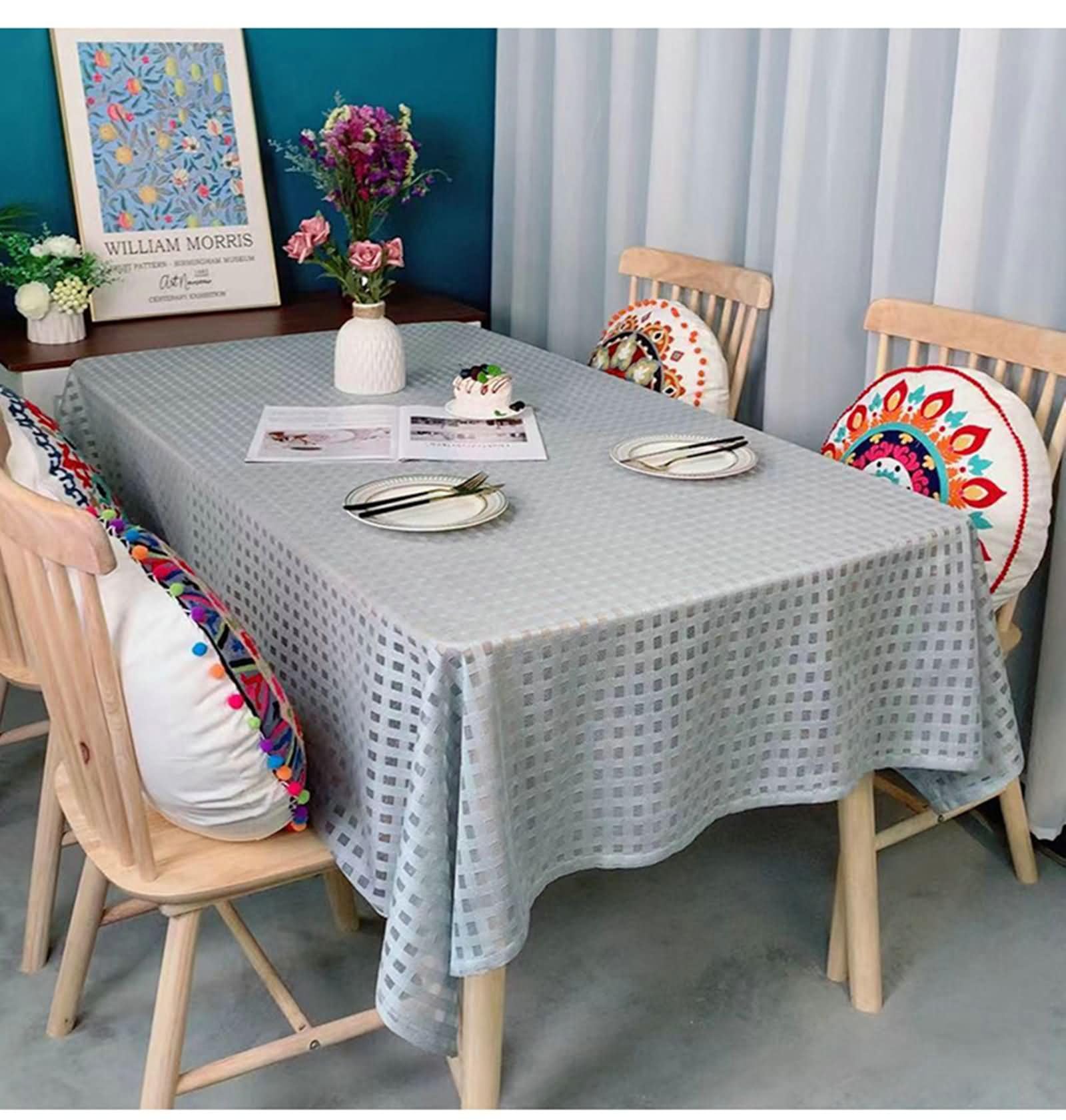 Nappe de table rectangulaire grise 140x180 anti tache pour cuisine et salon