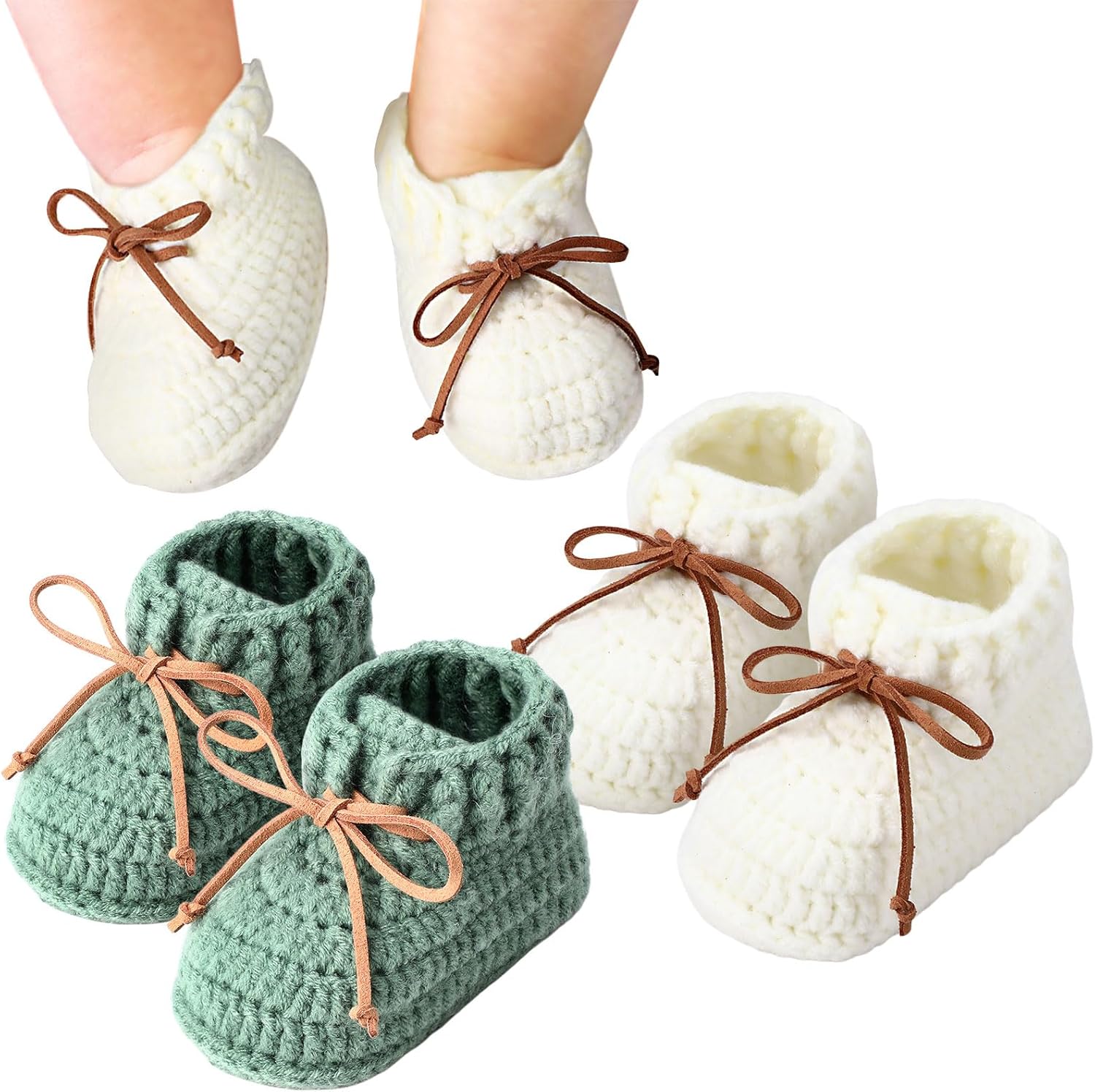 2 Pairs Knitted Baby Booties 0-6 Months Crochet Newborn Infant First Walkers Toddler Cozy Shoes Sock Gifts - Image 2