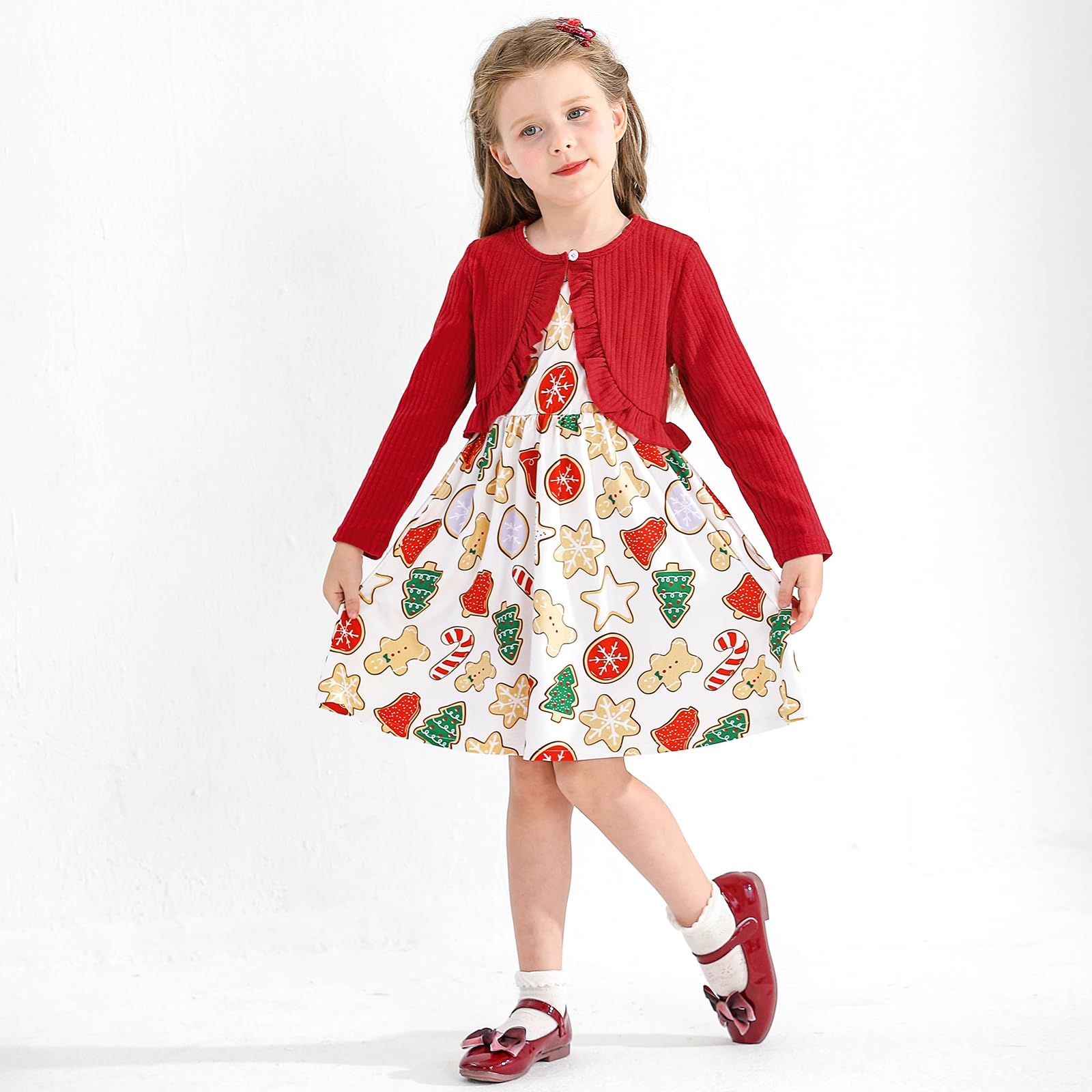 Kleinkind Baby Mädchen Frühlingskleid + Strickjacke 2-teilig Outfits Blumenmuster Sommerkleid Solide Langarm Shrug Set