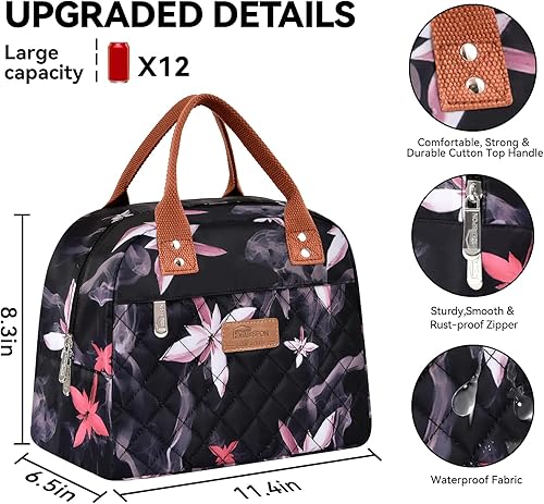 Miniatura 5 de HOMESPON Bolsa de almuerzo aislada para mujeres, hombres y adultos, con bolsillo frontal, lonchera contenedor, bolsa enfriadora para el trabajo,