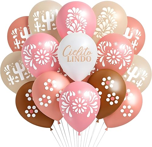 Miniatura 9 de Soulchen 45 globos Cielito Lindo para decoración de fiesta, 12 pulgadas, Platos De Barro, globos de fiesta, decoración de fiesta de Talavera Marrón,