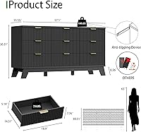 Vista 2 de Cómoda acanalada para dormitorio con 9 cajones, cómoda ancha de 57" con mango de metal, cómoda moderna de madera soporte de TV, organizador
