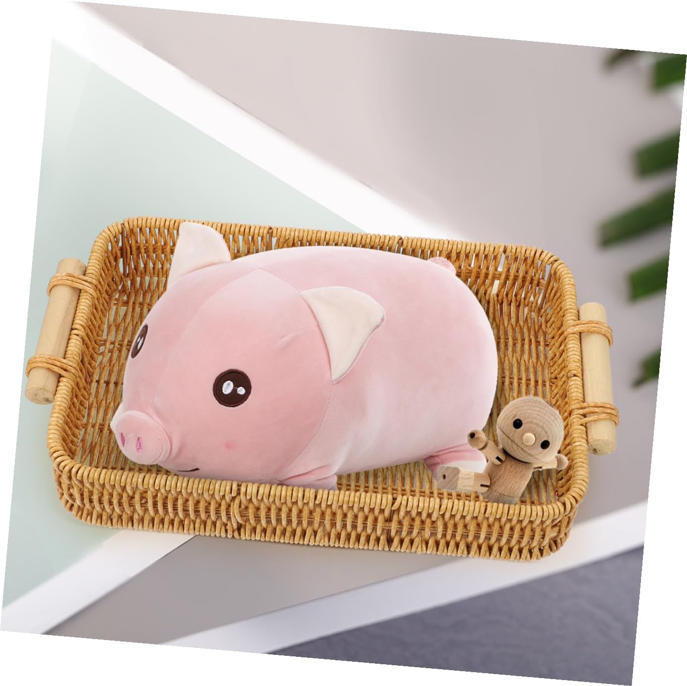 SHINEOFI Rustic Woven Bread Basket Tray Small Handwoven Rattan Storage Basket with Handles 30x20x5.5cm for Kitchen Fruit Display and Desktop Organization