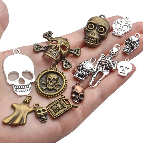Miniatura 6 de Accesorio de dijes de calavera, 3.53 oz (alrededor de 30 a 50 piezas) Dije de calavera multiestilo con dije de esqueleto de hueso steampunk para