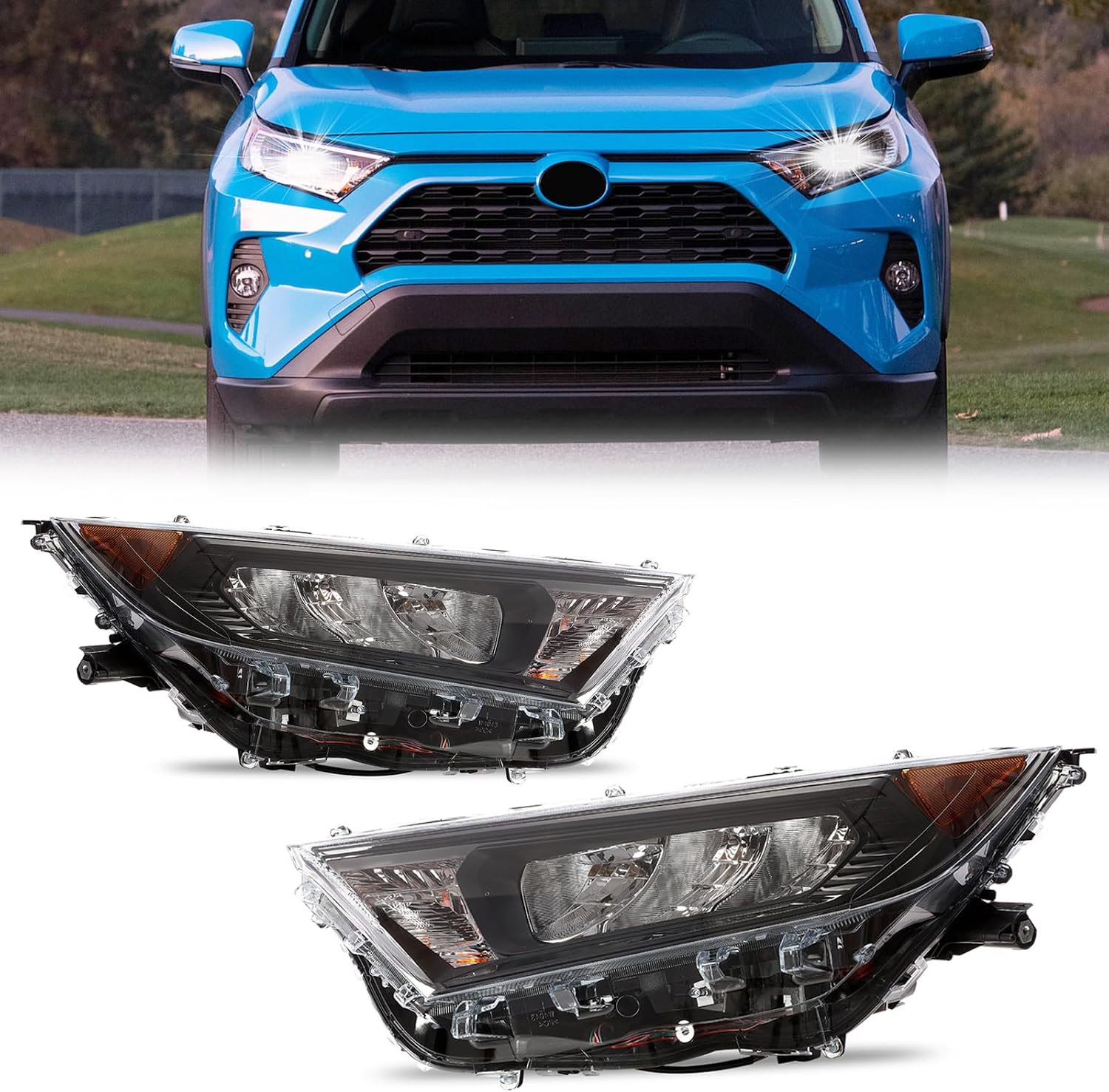 PENSUN Headlamp Assembly Fit For 2019-2022 Toyota RAV4 LE XLE LED Headlights Chrome Housing (Pair Driver Left Side & Passenger Right Side)
