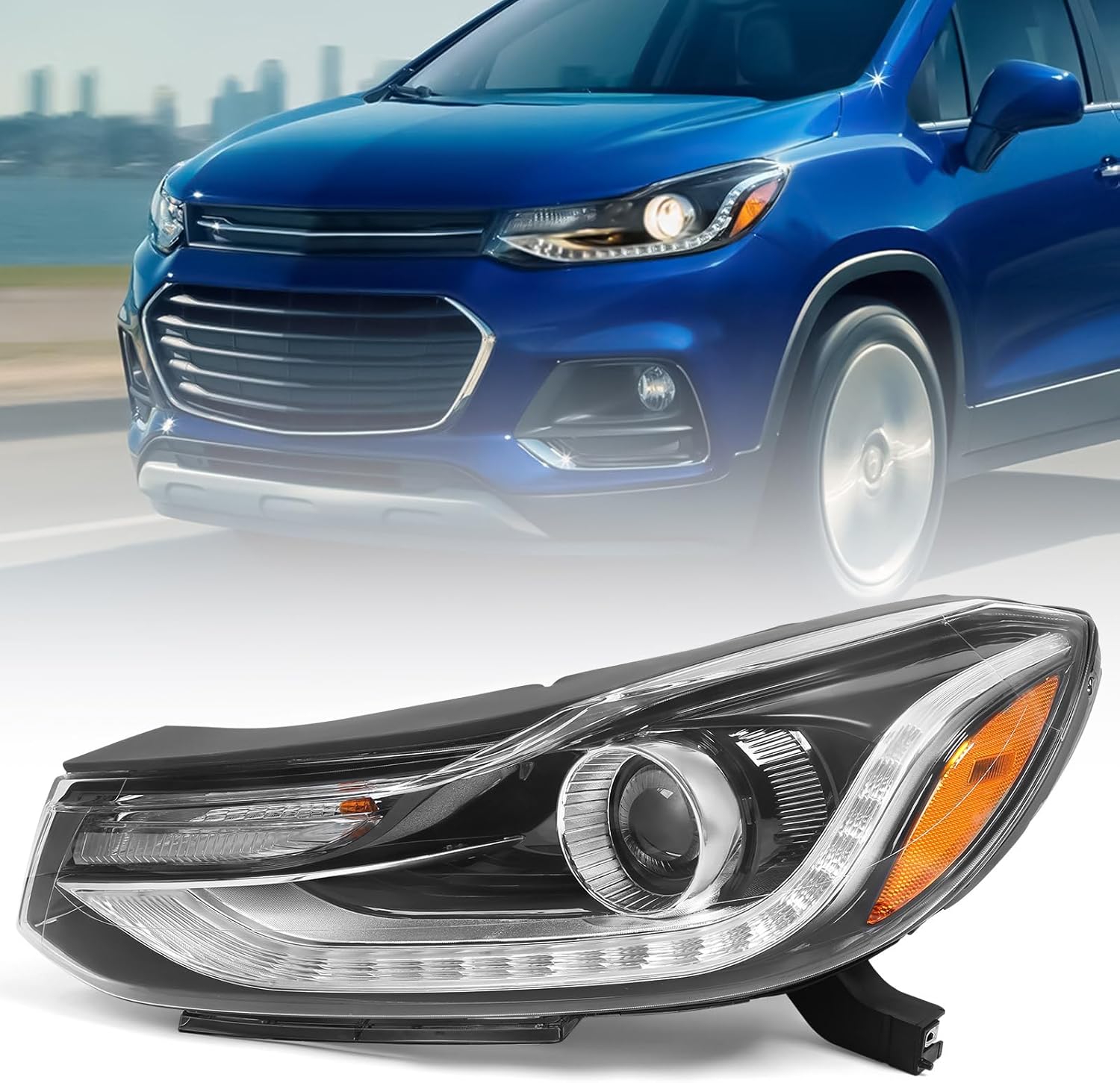 Huray Right Halogen Headlight Assembly Fit for Chevy Trax 2017-2022 RH Projector Headlamp w/LED DRL OE Factory Head Light Replacement for GM2503450 42725481 Passenger Side