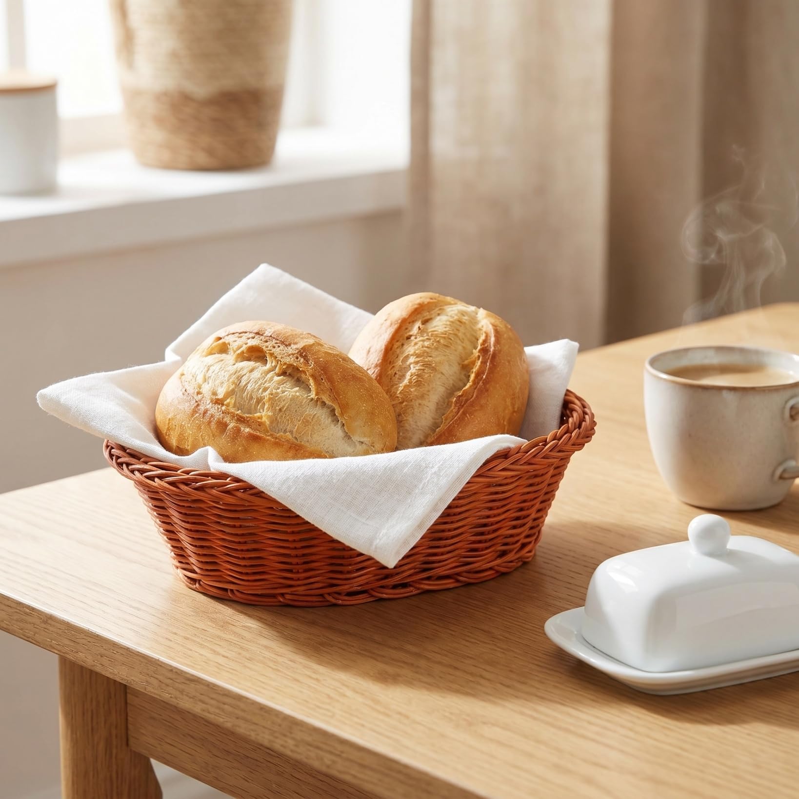 Lot de 10 petites corbeilles à pain ovales tissées à la main en rotin respirant et hygiénique pour la cuisine, les fruits, les collations, organisateur polyvalent pour la maison et la