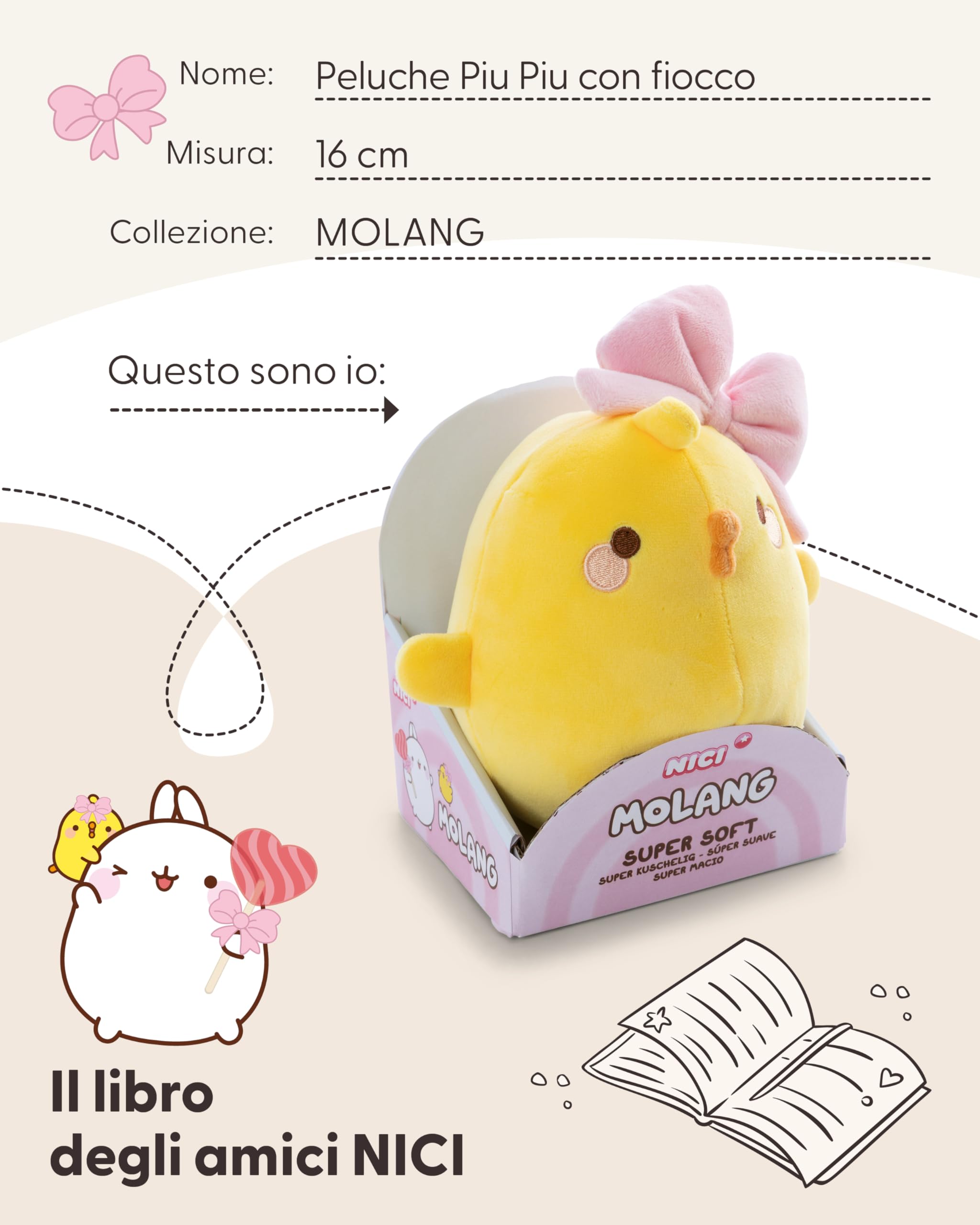 NICI Morbido Peluche di Piu Piu con Fiocco, in Confezione Regalo, per Coccole e Giochi, per Bambini e Adulti, Fantastica Idea Regalo, 16 cm, Giallo - 62783 - 5