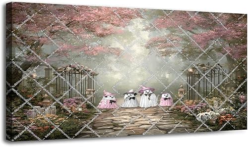 Miniatura 6 de 20"x 40" Canvas Wall Art Halloween Witch Moody Ghost Dancing Rustic Vintage Style Framed Pictures Painting Prints Large Wall Art for Living Room