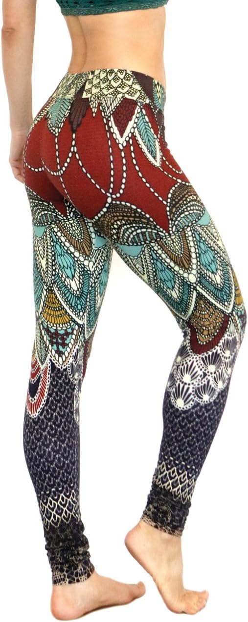 Delicately Hand-Painted & Digitally Printed Red & Blue Carmin Leggins, Yoga Pants
