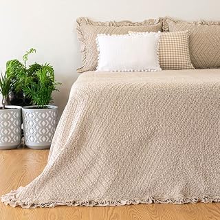 Casa da Laura - Colcha Marrón para Cama 120 - Colcha 220 x 260 cm - Colcha Elegante con Volante -100% Algodón Prelavado