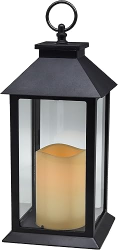 Miniatura 1 de Farol colgante de cristal portátil funciona con 3 pilas AAA para jardín decoración de interiores y Navidad etc negro