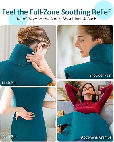 Vista 4 de Almohadilla térmica para alivio del dolor de espalda, cuello y hombros, envoltura térmica eléctrica extra grande para relajación de cuerpo completo
