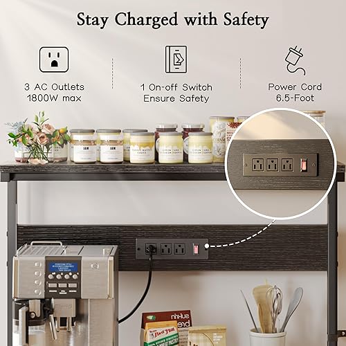 Miniatura 21 de SUPERJARE - Estante de cocina con toma de corriente de 4 niveles, soporte de microondas de cocina con 6 ganchos en forma de S, estante de Marrón