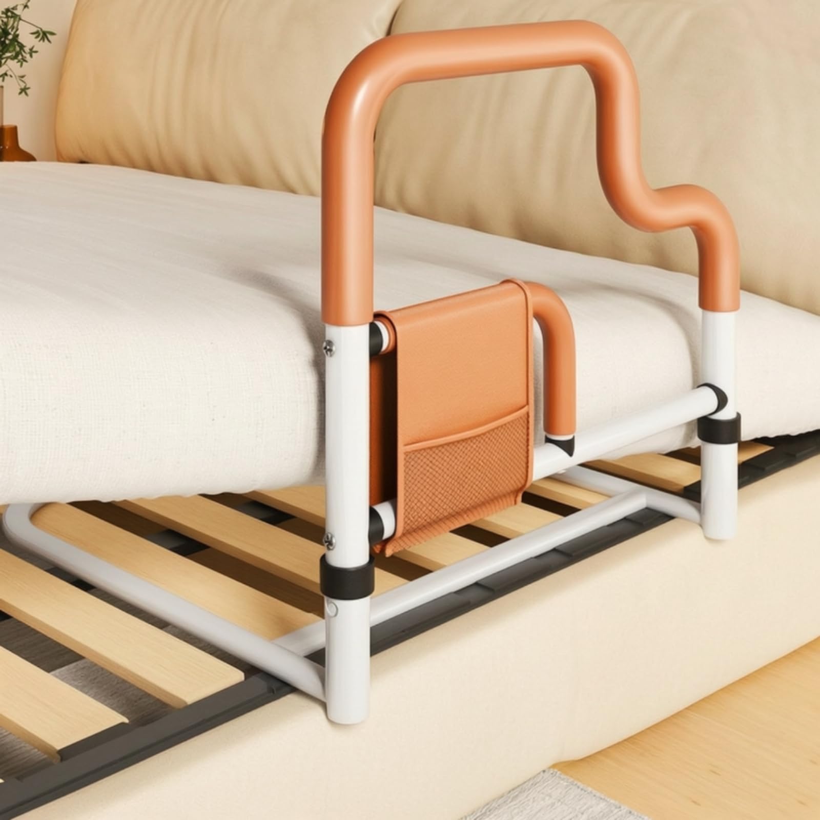 Sponda da Letto con Maniglia di Supporto Autoportante Sponda da Letto con Doppie Maniglie Stabile Barra Anticaduta per, U A Quattro Altezze Regolabili, Ispessito E Rinforzato