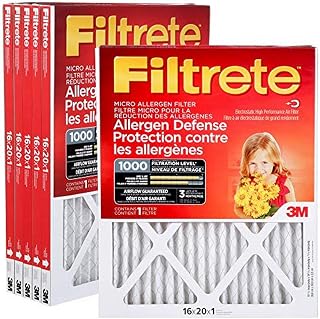 16x20x1 Furnace Filter, MPR 1000, MERV 11, Healthy Living Ultimate Allergen 3-Month Pleated 1-Inch Air Filters, 6 Filters