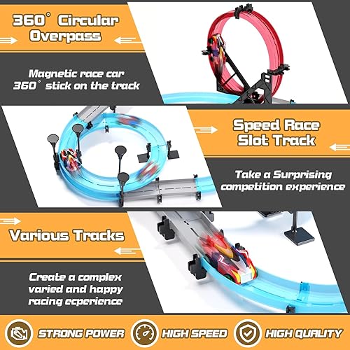 Miniatura 2 de AIQI Juegos de pista de carreras de coches de ranura para niños, pista de paso elevado circular eléctrica de alta velocidad, juguete de control