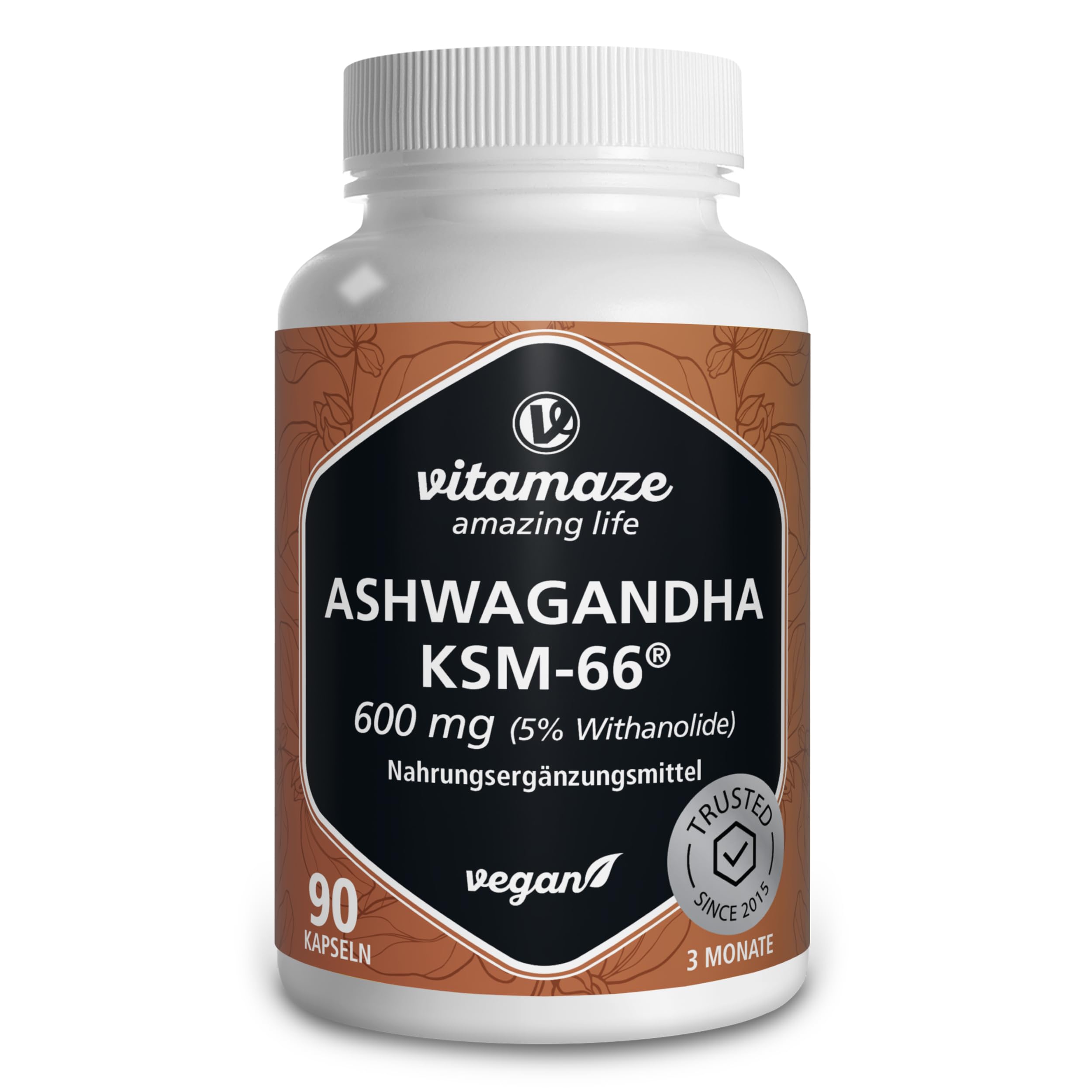 Organischer Ashwagandha KSM-66® 9000 mg (15:1) 3 Monate (90 Kapseln eine täglich) Wurzelextrakt mit 5% Withanoliden Vegan Ohne Zusatzstoffe