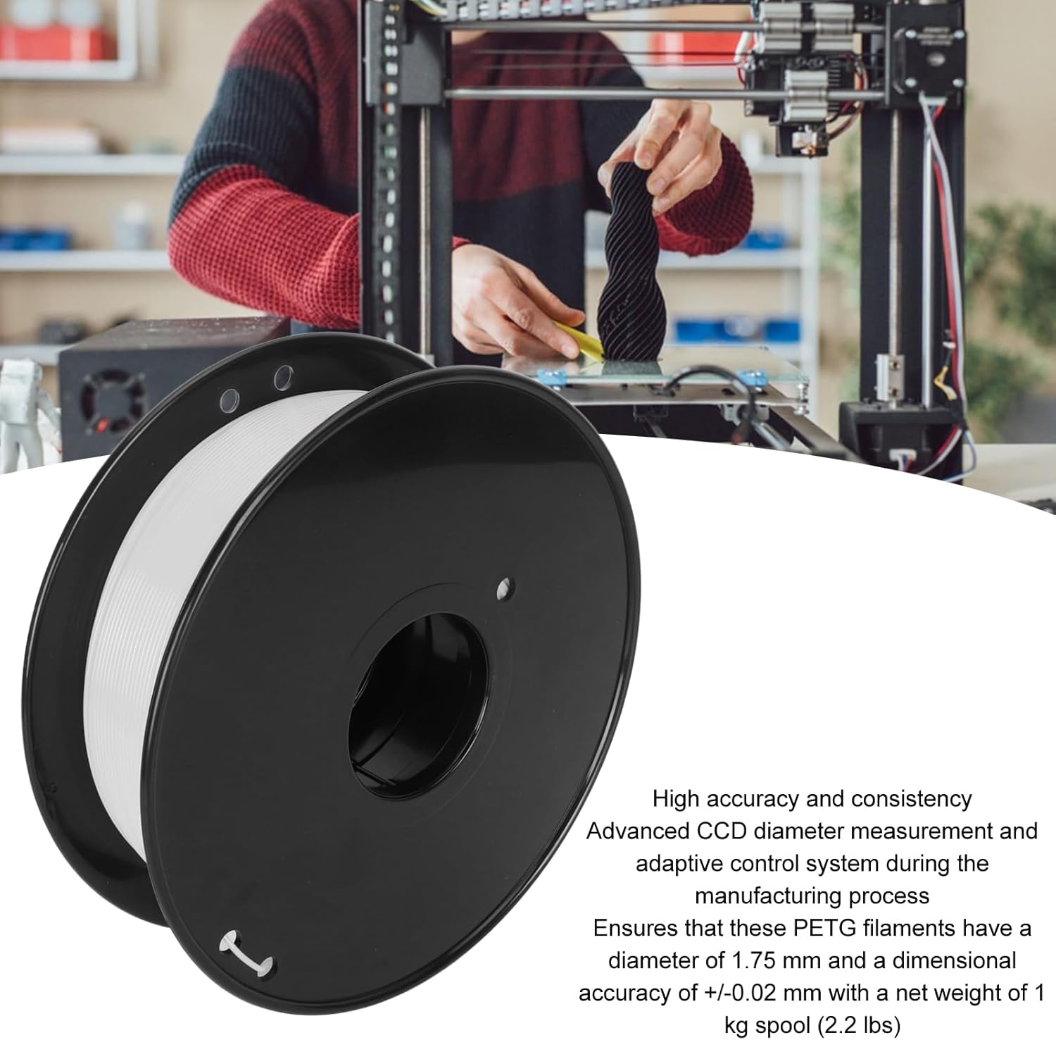 LICAEVEY PETG 3D Printer Filament 1.75mm, 1KG 2.2LBS Spool Accuracy 0.02mm PETG Filament for 3D Printers fit for MK3, fit for CREALITY Ender Series, for CR Series and so on. (White)