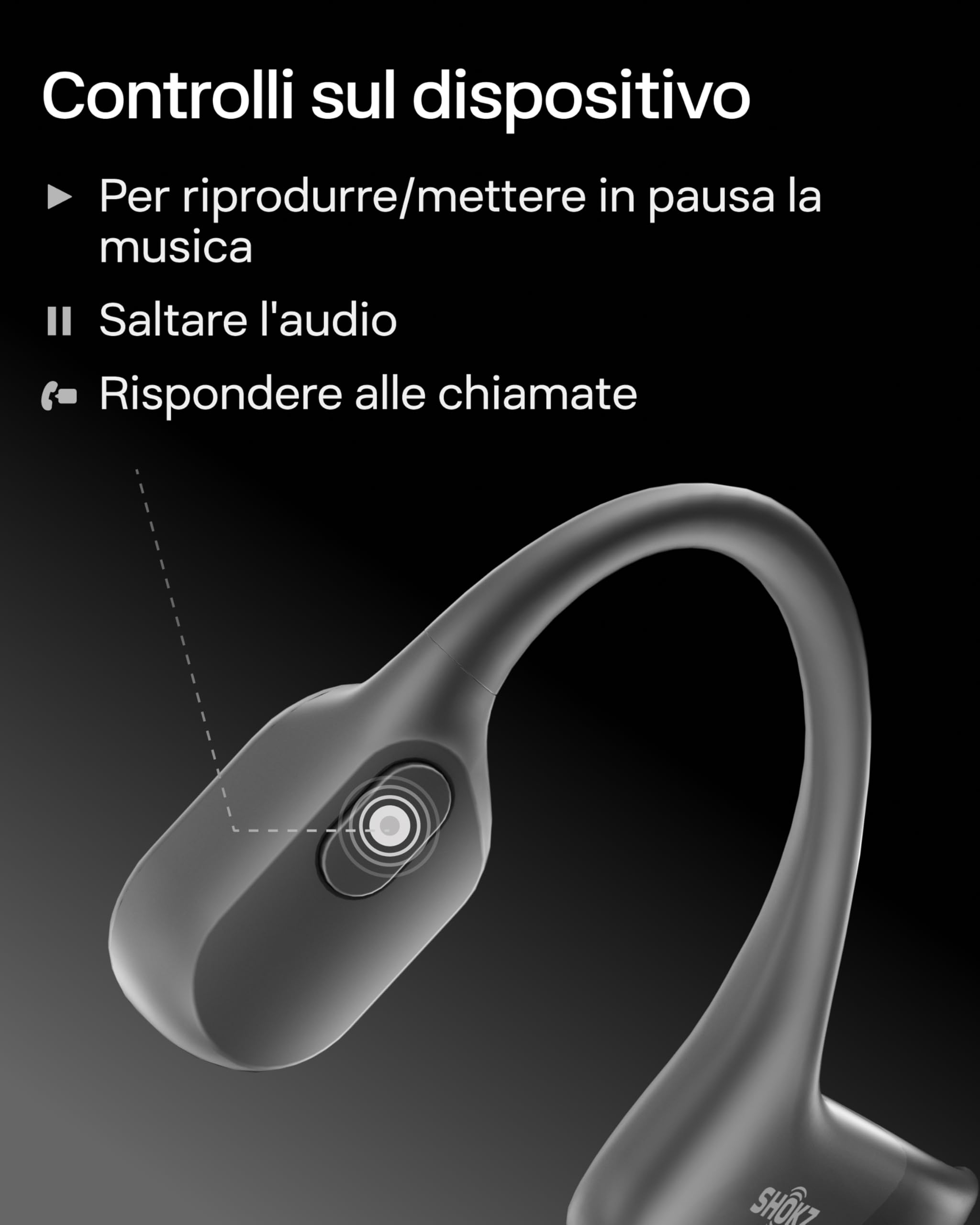 SHOKZ Auricolari OpenRun a conduzione ossea, auricolari sportivi Bluetooth open-ear con microfono, cuffie wireless impermeabili IP67, autonomia 8 ore, USB-C, Fascia auricolare sport, Nero