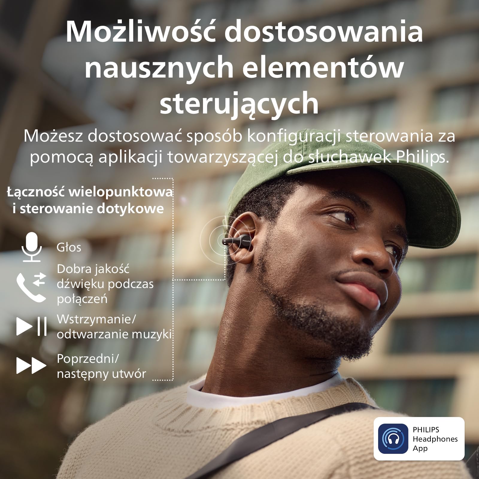 Philips TAQ2000BK nauszniki, styl prawdziwe, bezprzewodowe, otwarte ucho, wielopunktowe słuchawki douszne, 28 godzin odtwarzania, kieszonkowe etui ładujące, wyraźne połączenia, idealne do dojazdów do