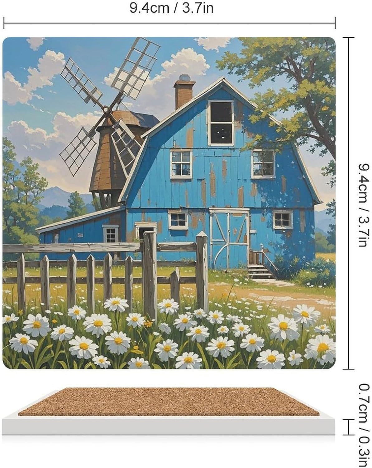 Rural Blue Valley Warehouse Coasters Absorbent Ceramic Coasters for Drinks Coaster with Cork Backing for Table Protection Square Drink Cup Mat Modern Style Coaster for Coffee Table