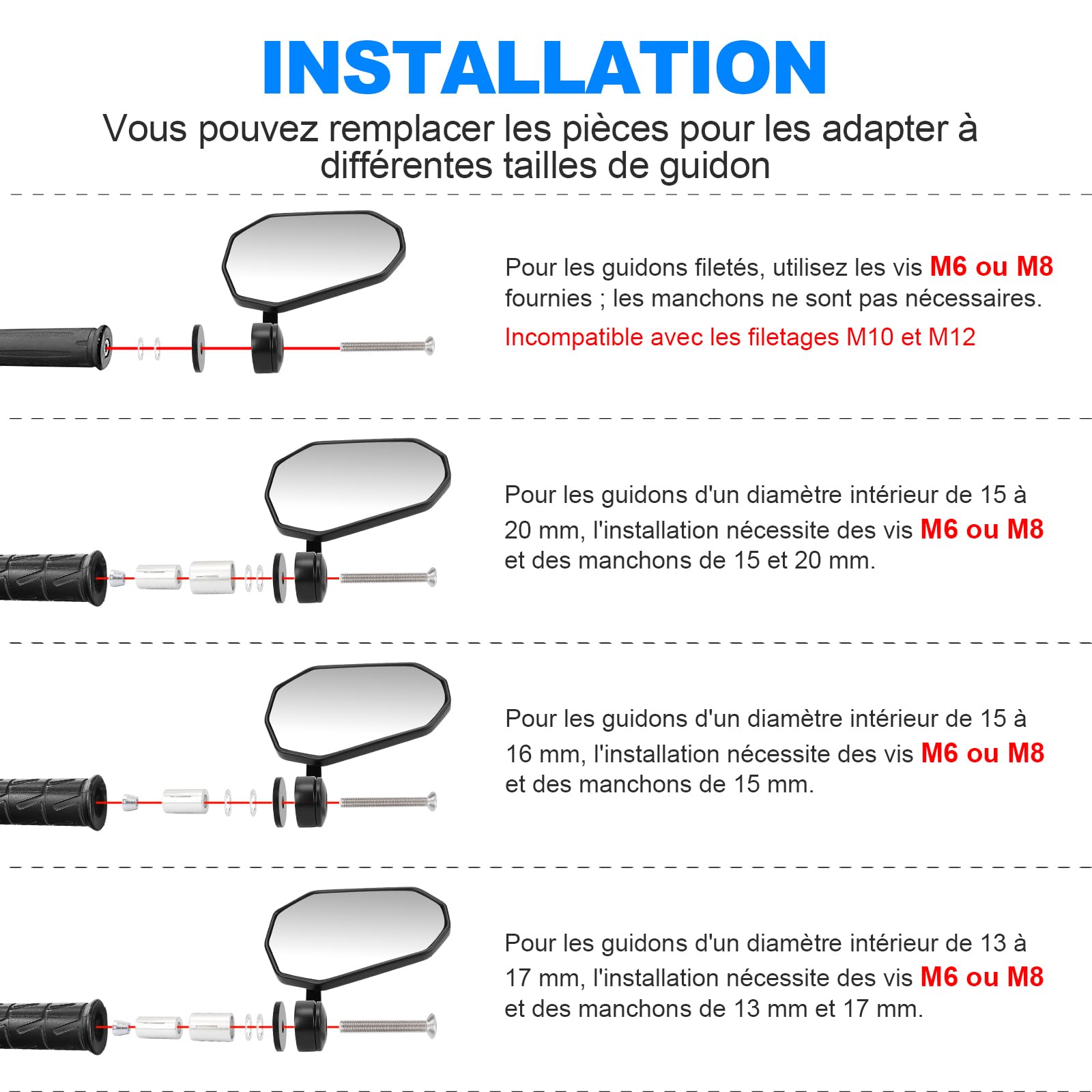 SUPAREE Rétroviseurs de Moto Retroviseur Moto Embout de Guidon Rétroviseur Latéral Universel pour Scooter Motos Quad ATV avec E-mark Homologué 1 Pair