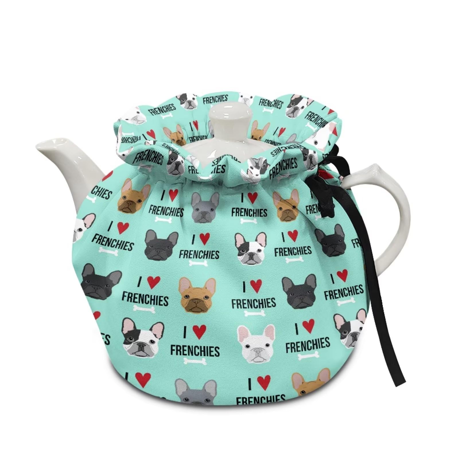 chaqlin French Bulldog Tea Cosy Keep Warm Post Teapot Protective Cover Durable Insulated Tea Kettle Dust Cover for Teapots Breakfast Pot Tabletop Kitchen Accessories