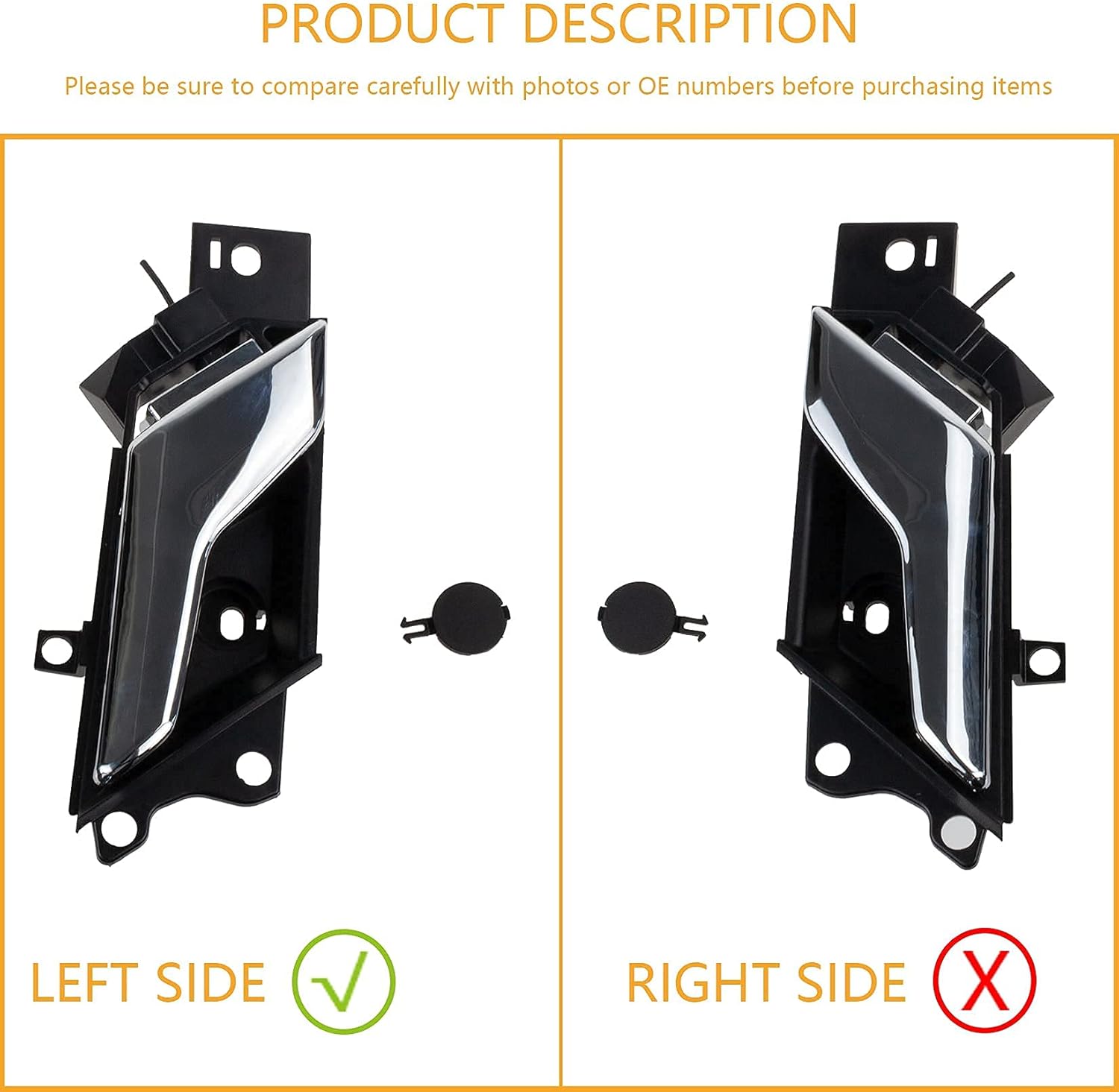 Interior Door Handle Driver-Side Left Front or Rear LH Chrome Replacement For 2012-2015 Chevrolet Captiva Sport, Replacement for 2008-2010 Saturn Vue, Replace 96861998 96660863 20983660 20983673