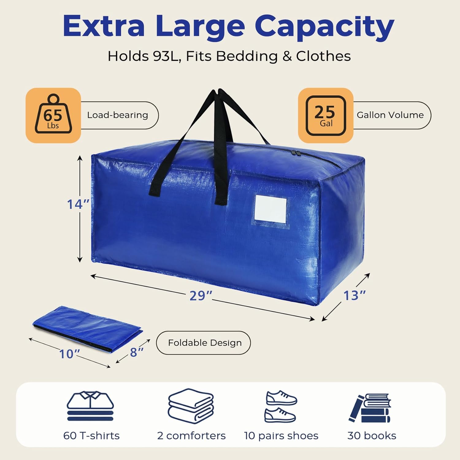 MAKEIN 6-Pack Moving Bags Heavy Duty Extra Large with Reinforced Handle, Backpack Straps and Sturdy Zippers – Space Saving Reusable Storage Bags Alternative to Boxes for College Dorm Moving Essentials