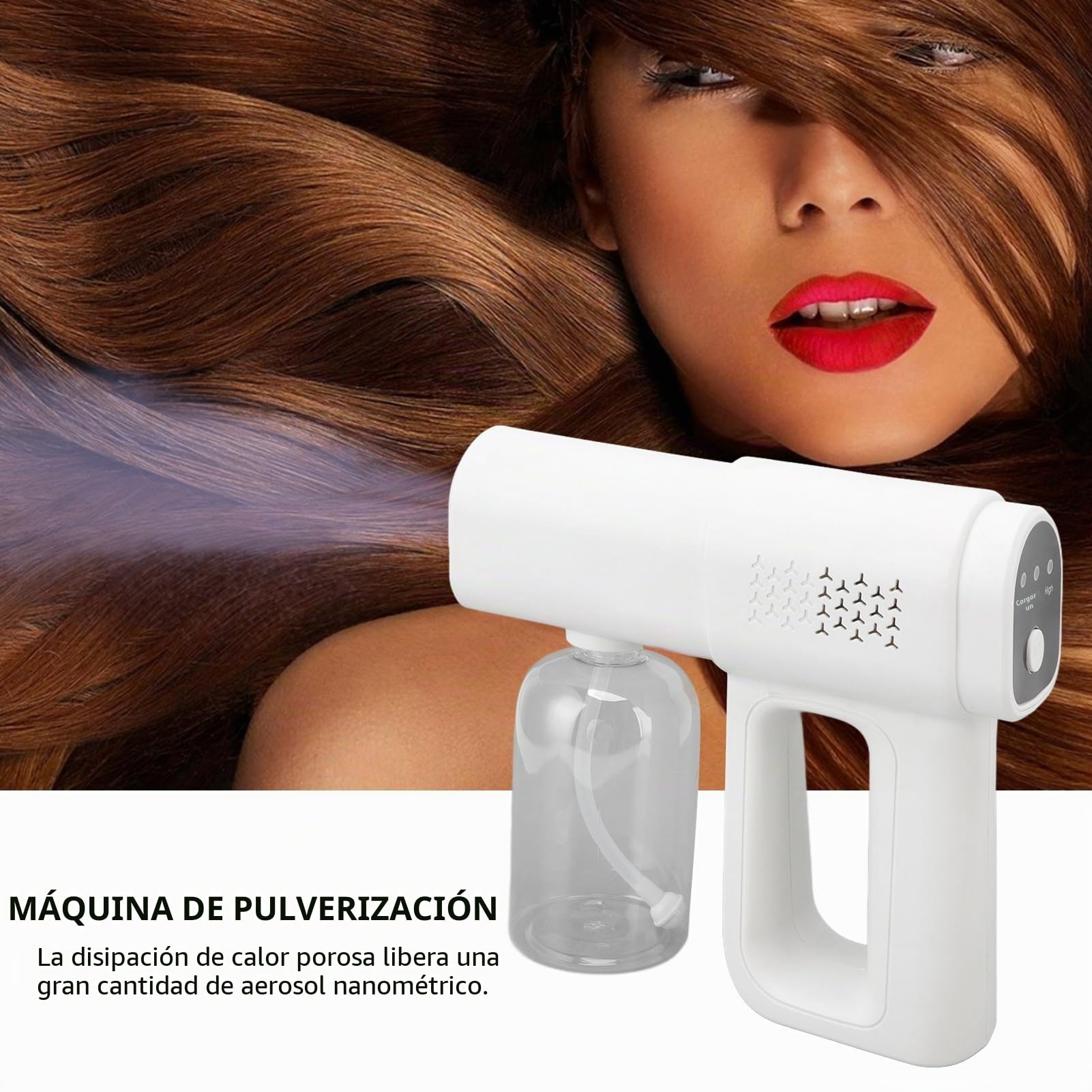 Nano Spray Gun 380ml Pulverizador Hidratante para el Cabello Pulverizador de de Peluquería Recargable Inalámbrico para Peluquería en Casa (Blanco)