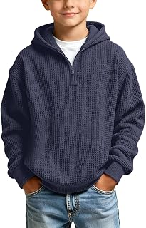 Boys Quarter Zip Hoodies Kids Waffle Knit Pullover Hooded Sweatshirt