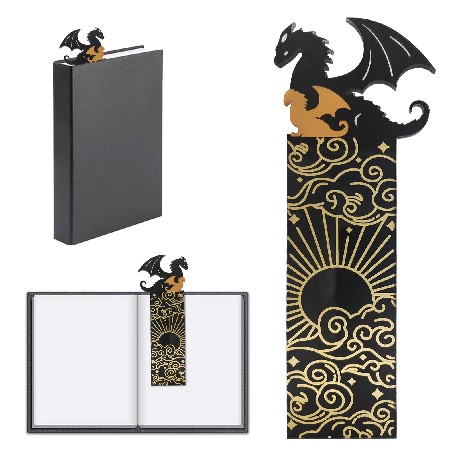 TZQFROCE Marcapáginas de dragón dorado negro acrílico marcadores de libros en blanco marcadores de libros manualidades en blanco para profesores hombres mujeres amantes de libros