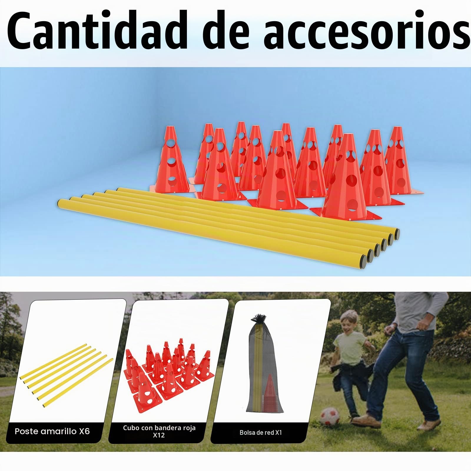 ACXIN Juego de 6 obstáculos para entrenamiento de coordinación para niños y perros, 12 conos y 6 barras, cono multifunción, altura: 32 cm, barra: 100 cm