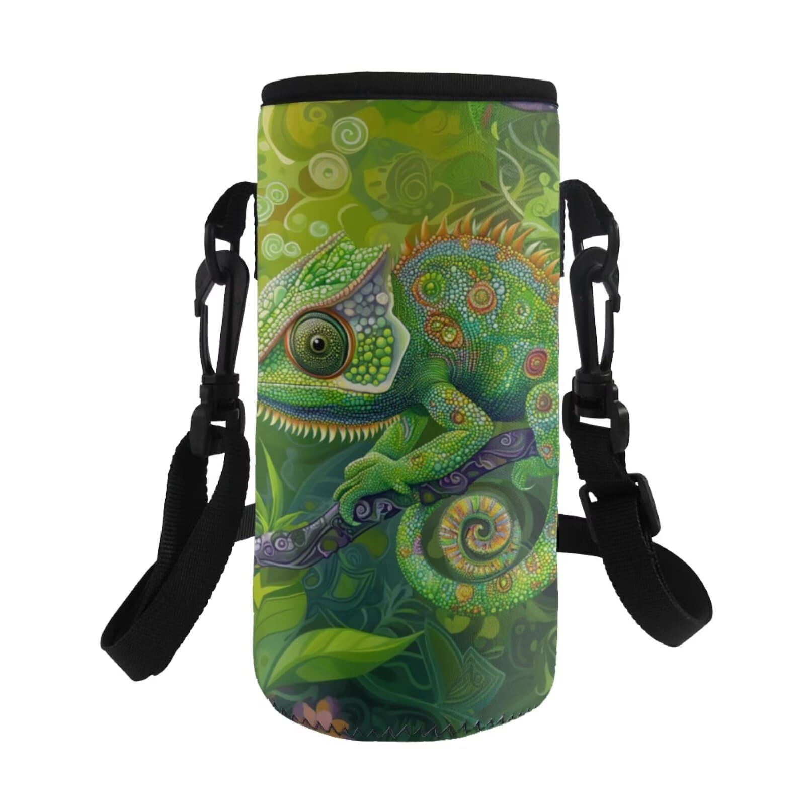 COEQINE Green Chameleon Water Bottle Carrier Bag Insulated Holder Kids Adult Hiking Sport Pouch Cover Fit Stainless Steel/Plastic Bottle, Adjustable Shoulder Strap โ image 1