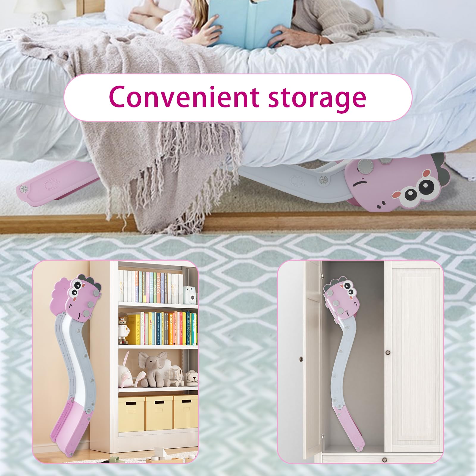 Sofa Slide, Couch Slider for Kids, Easy Moving & Freestanding Install Bed Sofa Table Stairs Toy, Pink Cute Dinosaur