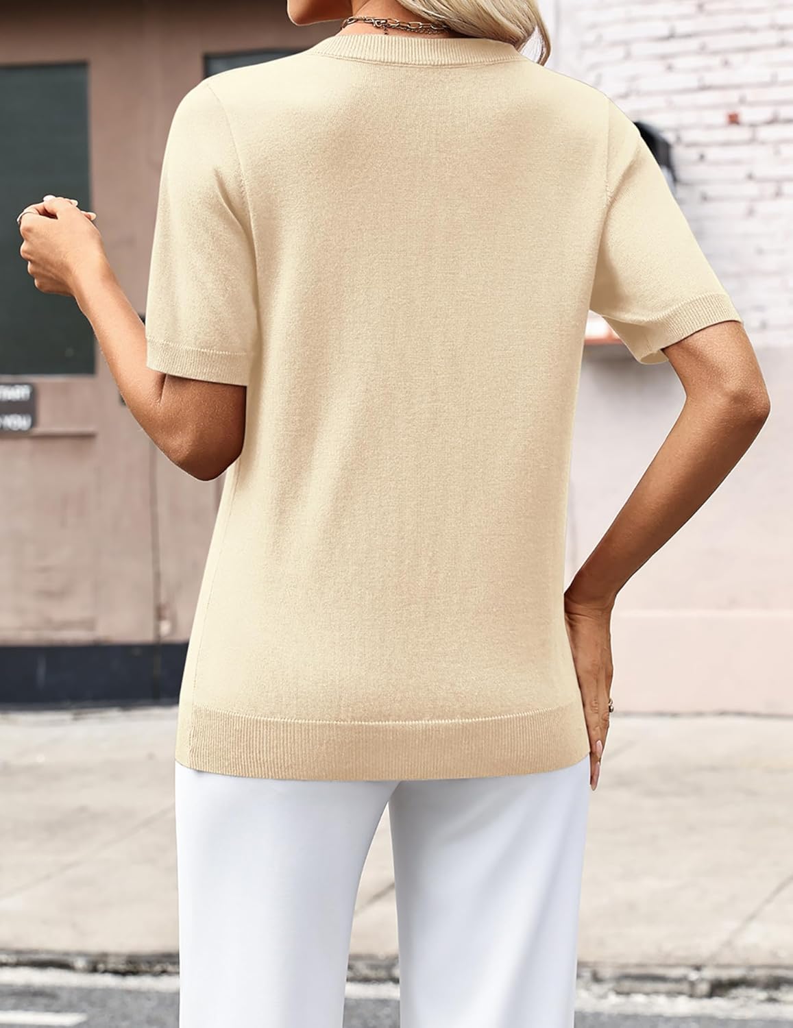 Zeagoo Womens Short Sleeve Sweaters 2026 Summer Lightweight V Neck Pullover Tops Dressy Business Casual Blouses Clothes - Image 4