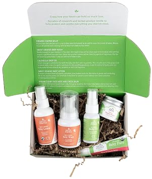 Earth Mama A Little Something for Baby Gift Set, Safe Skin Care Essentials for Newborn Baby Shower, 5 Piece Set