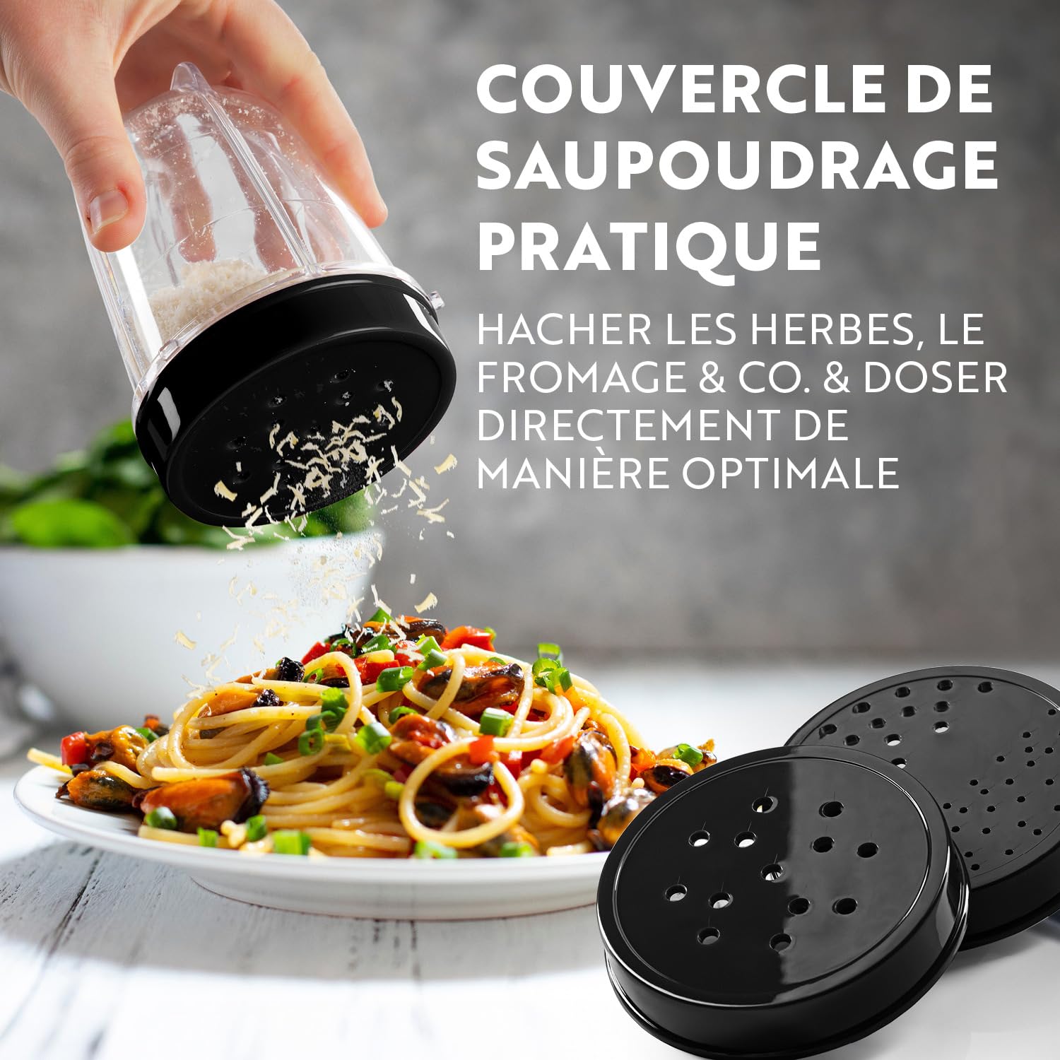 GOURMETmaxx Mr. Magic Mixer | Smoothie Maker avec paquet d'accessoires XXL | 18 pièces | Blender avec couvercles anti-fuite pour conserver la fraîcheur | Pour shakes, smoothies etc.