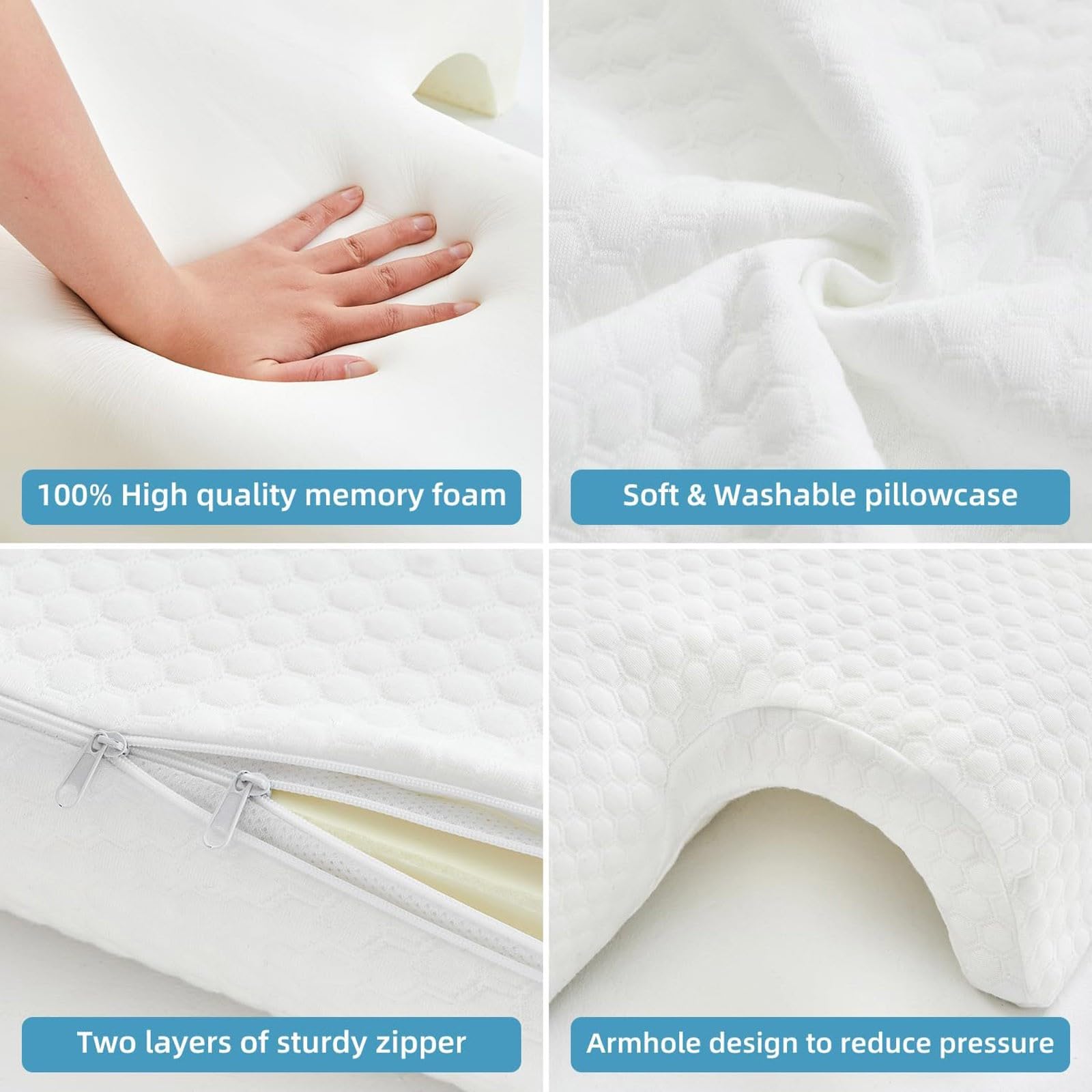 Oreiller pour couple, oreillers en mousse à mémoire de forme spéciale pour dormir, oreiller cervical avec design de voûte plantaire, coussin respirant à rebond lent pour dormir sous pression du bras