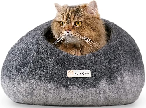 Miniatura 1 de PURR CATZ Cueva de fieltro para gatos, cuevas de gato 100% lana merina para gatos de interior - Cueva cubierta para gatos - Cápsula para gatos hecha