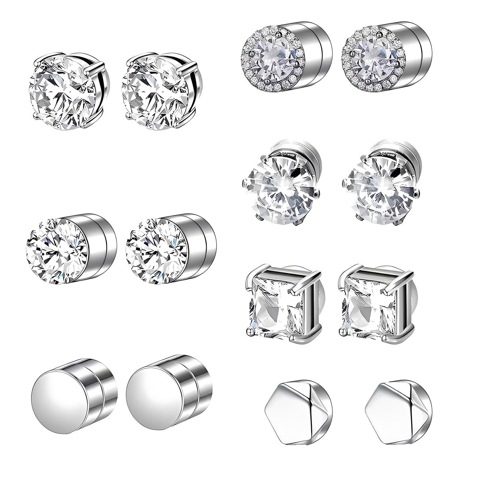 7Paia Orecchini Magnetici Uomo Donna, Senza Buco, Orecchini calamita in Acciaio Inossidabile, Orecchini Diamante, Stili Rotondi e Quadrati, Orecchinis Calamita per Uomo Donna Adolescente Regalo
