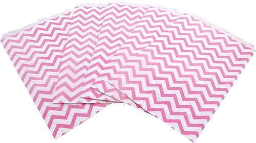 200 bolsas de regalo decorativas de papel plano de 8.5 x 11 pulgadas  patrón de cheurón rosa en bolsas de papel kraft blancas  para ventas,