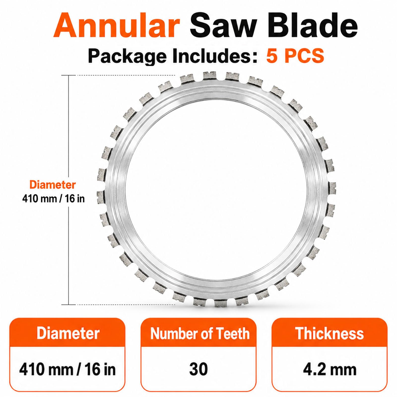 Pack De 5 Hojas De Sierra Anular Diamantadas 410 Mm Para Hormigón