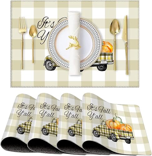 Vista 17 de Stylish Table Place Mats It's Fall Y'all Pumpkins Give Thanks Cloth Placemats Reversible Non-Slip Kitchen Table Place Mats for Restaurant