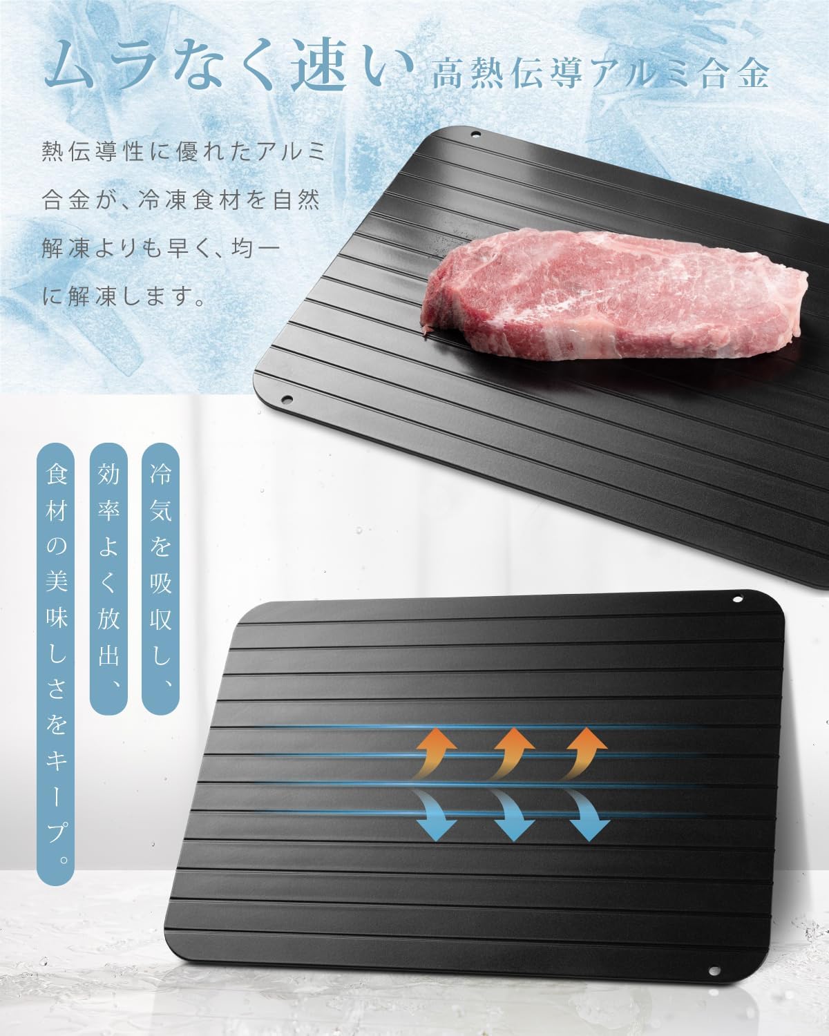 [禄越] 解凍プレート 急速解凍 厚さ3mm 29.5x20cm 自然解凍 置くだけ 簡単解凍 時間短縮 冷解食品解凍 アルミ合金 薄型 解凍板 冷凍食品対応 便利グッズ 解凍ツール 調理器具 薄型 家庭用 業務用 解凍プレート （Mサイズ, 約幅29.5×奥行20×厚さ0.3cm）