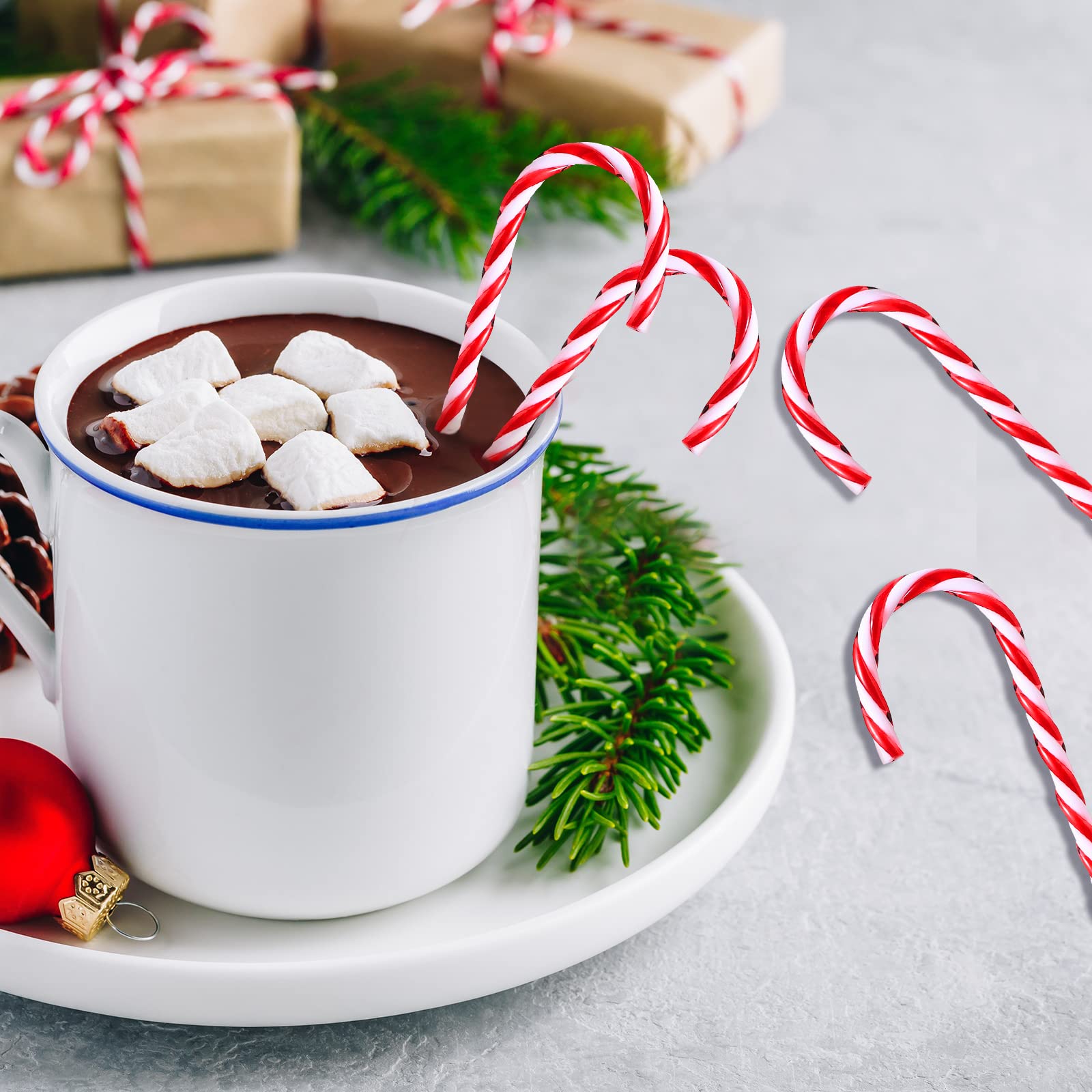 Décoration de Noël en plastique en forme de canne à sucre torsadée avec béquille pour sapin de Noël - Décorations d'intérieur et d'extérieur (rouge et blanc, 300)
