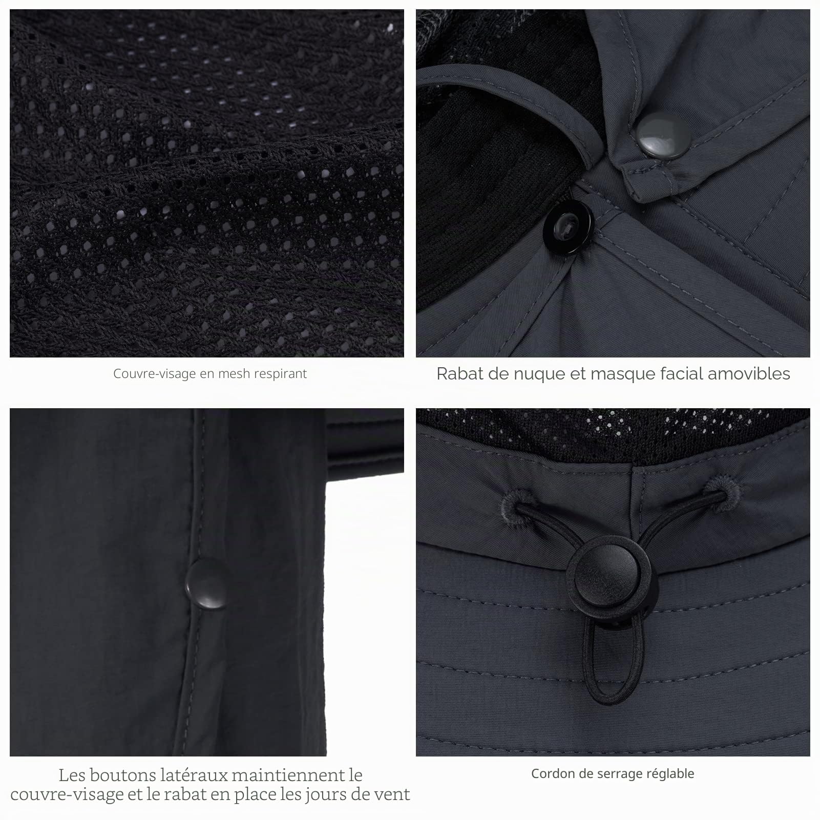 Bassdash Chapeau de Soleil Respirant UPF 50+ avec Couvre-Visage Amovible et Rabat de Cou Chapeau Unisexe à Large Bord résistant à l'eau pour la pêche la randonnée l'extérieur Les Hommes et Les Femmes